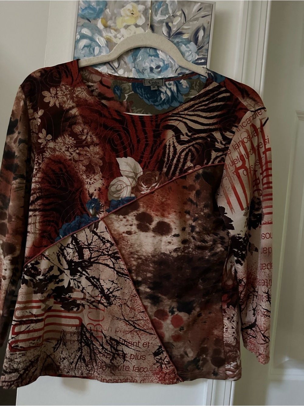 Long Sleeve Floral & Animal Print Top in Rust Multi